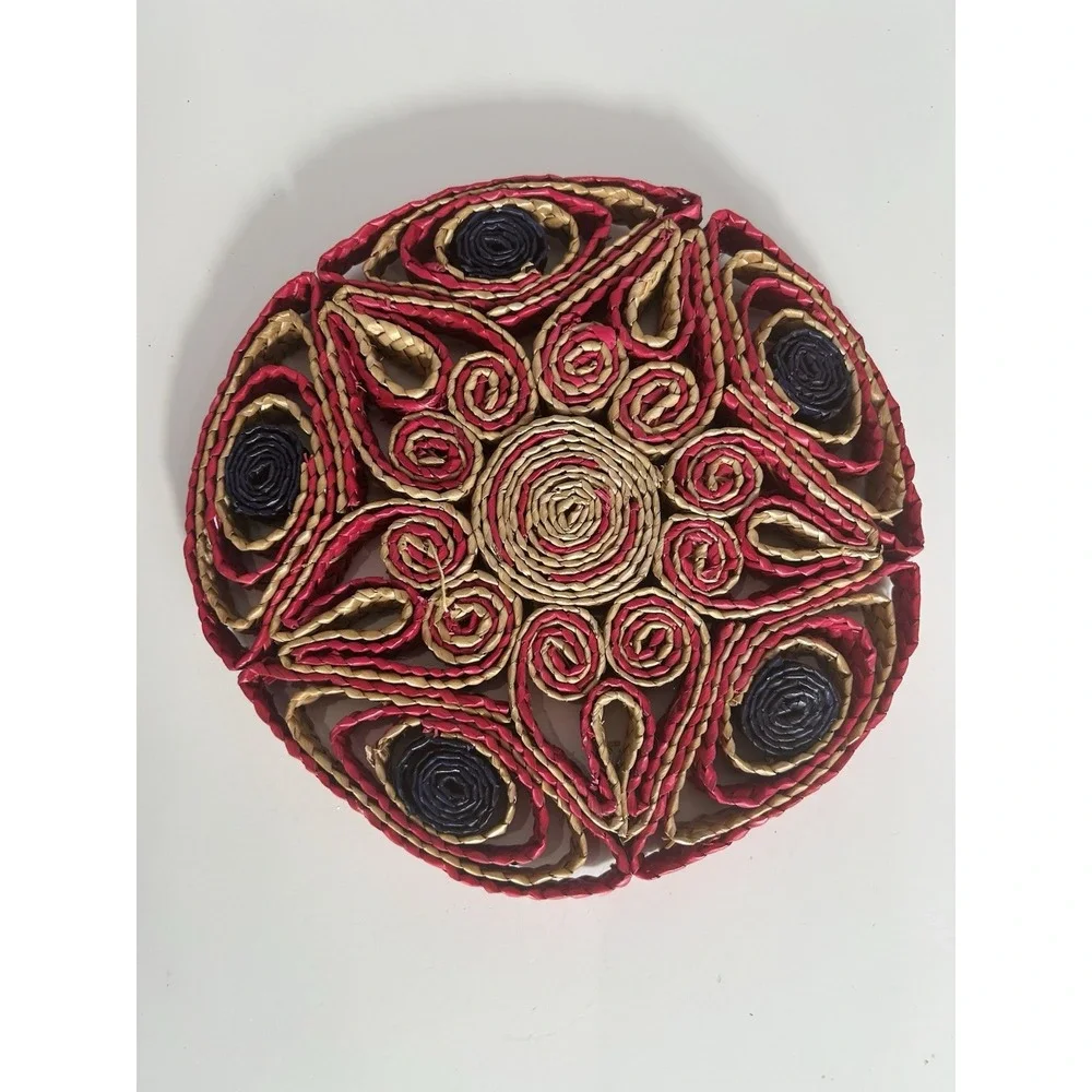 Vintage Rattan Raffia Trivet Woven Straw Decorative Hot Pad Boho Kitchen Décor‎